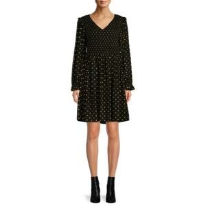 BEACHLUNCHLOUNGE ~ Black and Yellow Polka Dot Babydoll Dress w/Ruffle Detail ~XL